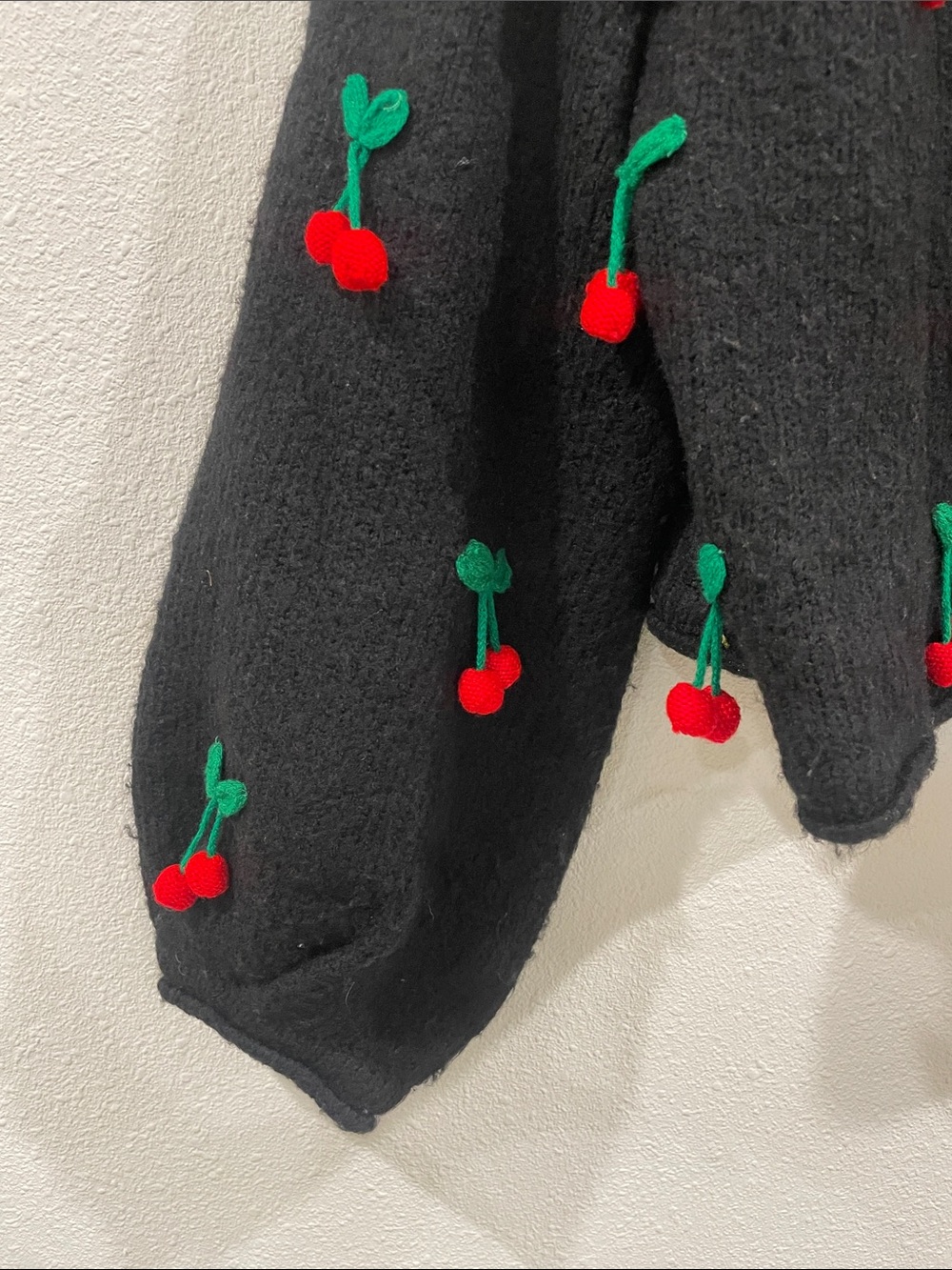 FARM Rio Anthropologie Crochet Cherry Embroidered Sweater Black Cardigan XS - Picture 10 of 15